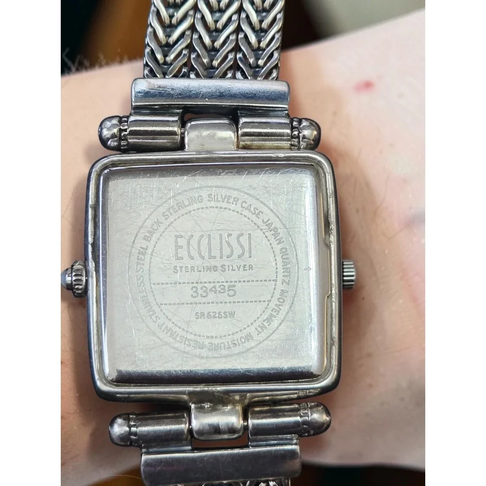 Ecclissi Sterling Silver 925 Mother of Pearl Mosaic Dial Bracelet Watch New Batt